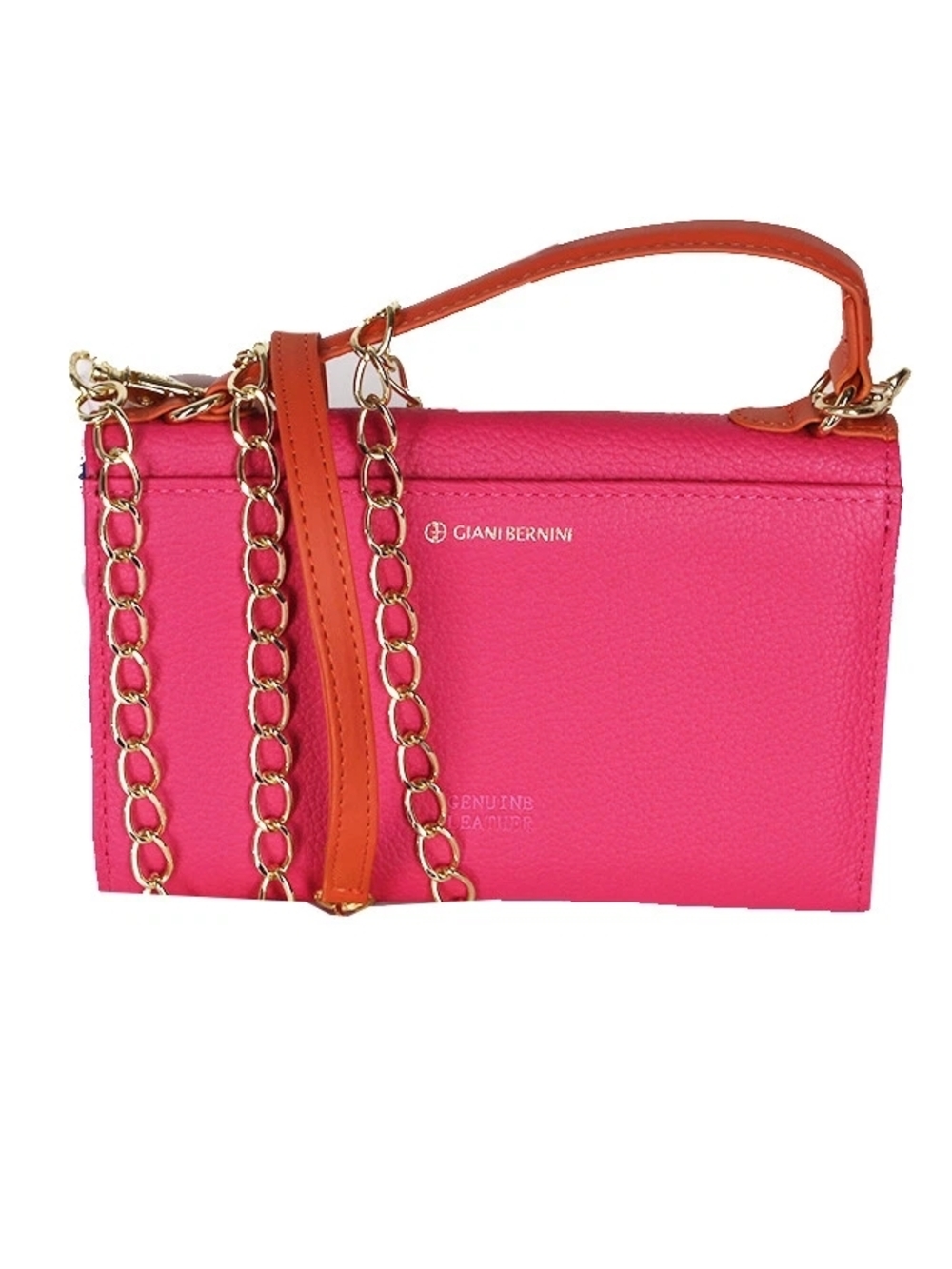 Giani Bernini | Hot Pink Leather Crossbody | Gold Chain and Orange Strap